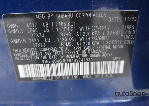 2024 Subaru Crosstrek Wilderness from USA, damaged, VIN 4S4GUHT61R3741931